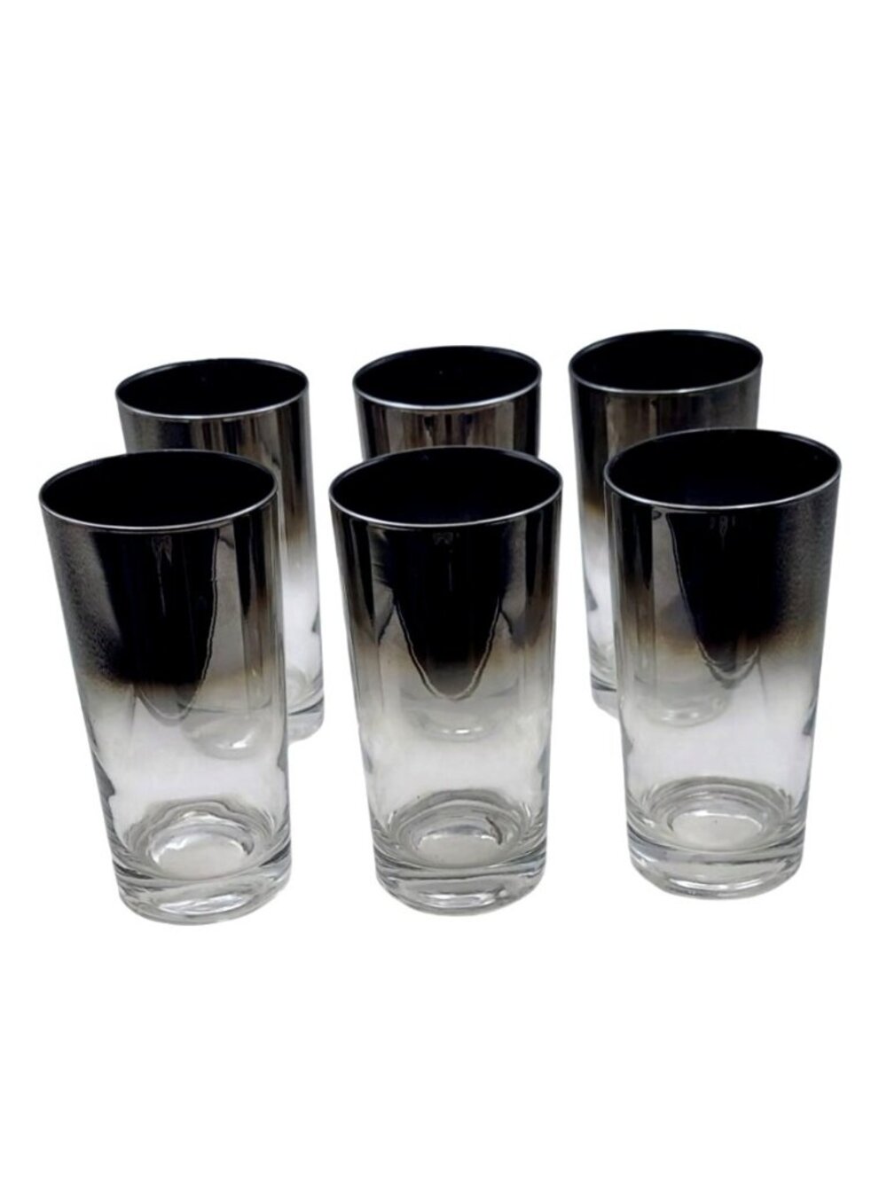 Highball Glass Tumbler Set of 6 Silver Mercury Fade Tom Collins Vtg MCM Barware